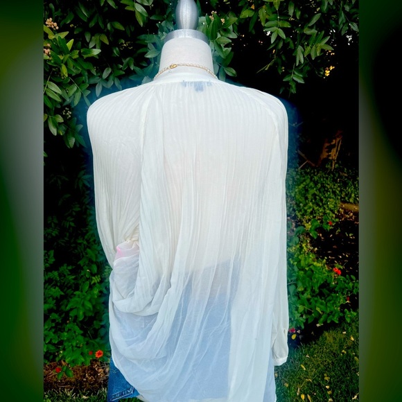 Lane Bryant Sheer Cream Button Down Blouse - Picture 4 of 6